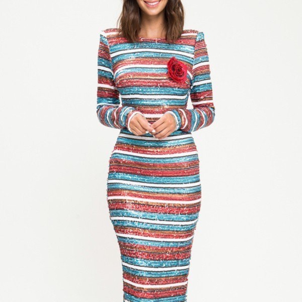 Sequin Stripe Midi Dress